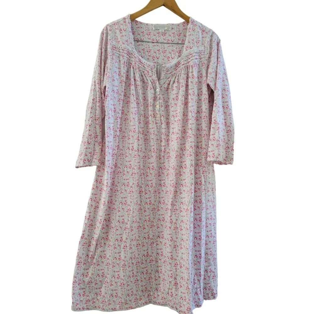 Eileen West Traditional pink floral nightgown Cotton Size Medium long sleeve